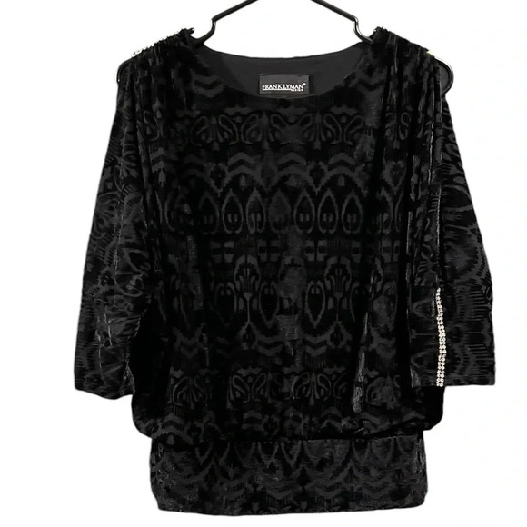 Frank Lyman Black open sleeve with crystals velour dress top, size 6 - Picture 1 of 8